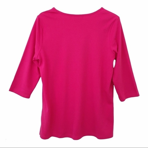 Quacker Factory Bright Pink Sparkly Snowflake Motif 3/4 Sleeve Top - Picture 6 of 12